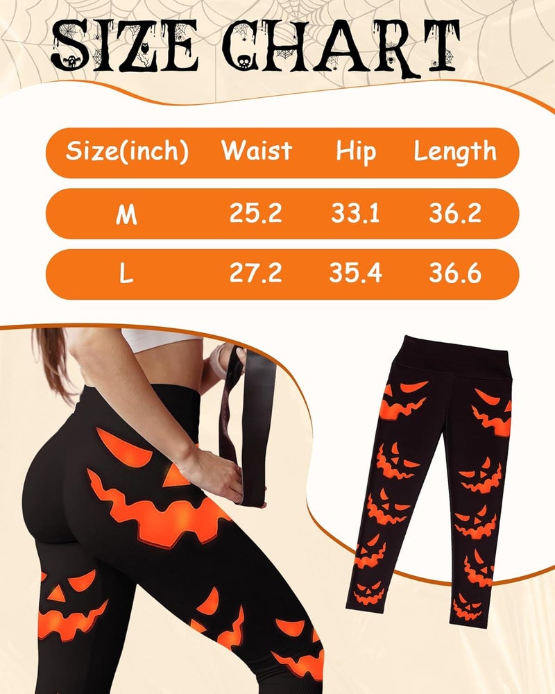 Skicuff Womens Halloween Leggings Printed Stretchy Yoga Pants Pumpkin Halloween Spooky Pumpkin Leggings for Party Women Gift - Image 2